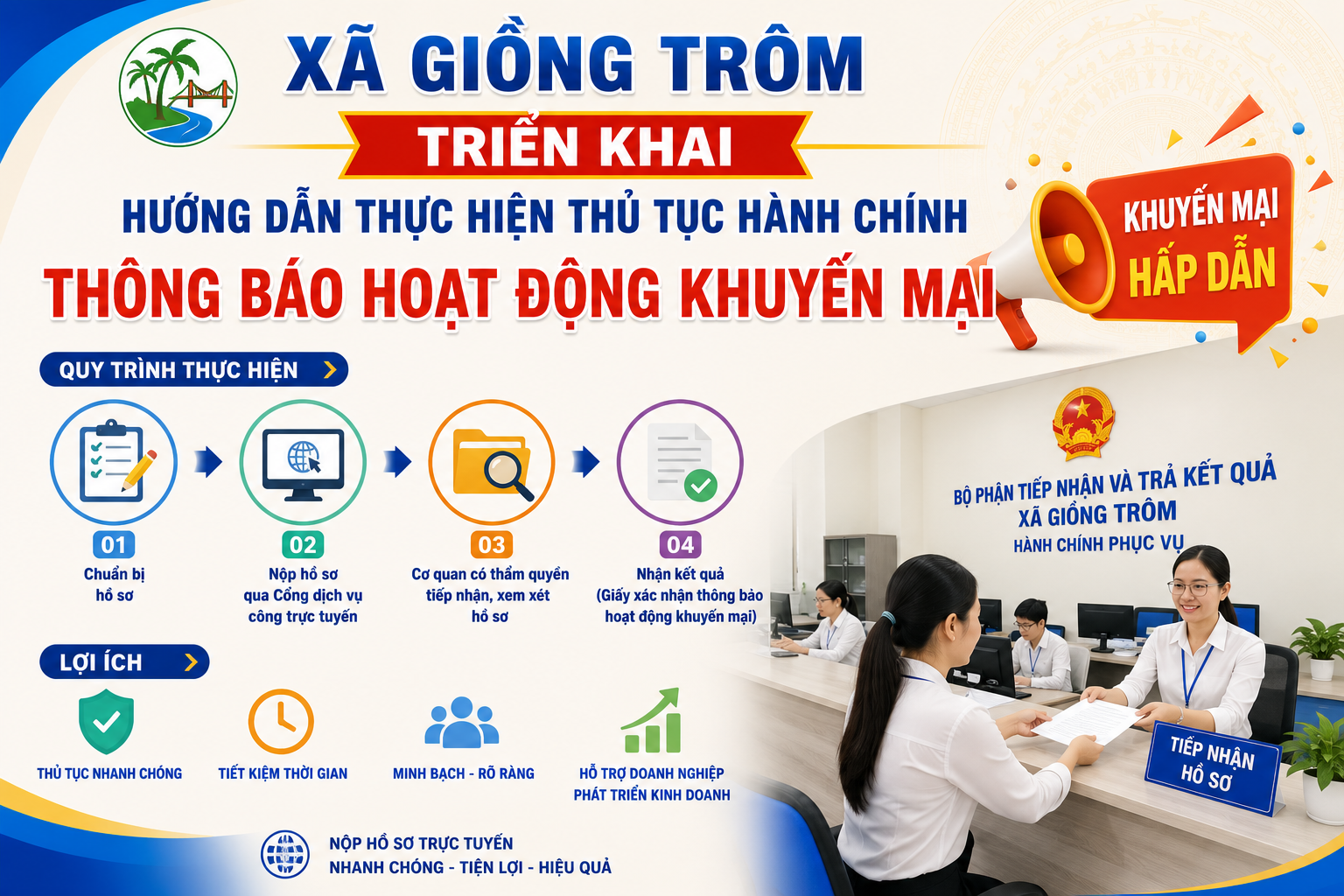 Xã Giồng Trôm triển khai hướng dẫn thực hiện thủ tục hành chính thông báo hoạt động khuyến mại