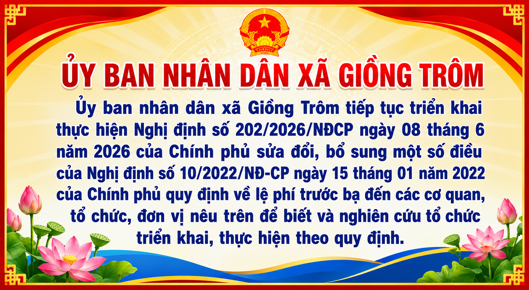 Giồng Trôm triển khai thực hiện Nghị định số 202/2026/NĐ-CP ngày 08/6/2026 của Chính phủ