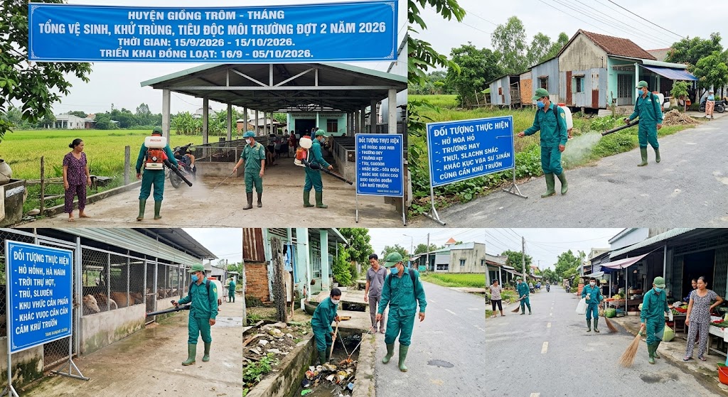 Giồng Trôm triển khai Tháng tổng vệ sinh, khử trùng, tiêu độc môi trường đợt 2 năm 2026