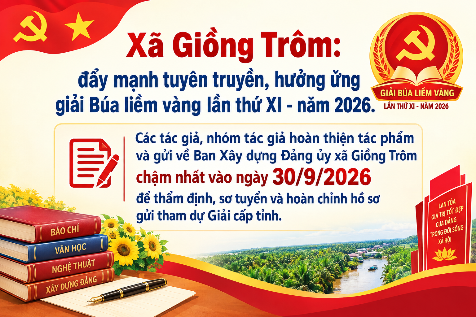 Xã Giồng Trôm: đẩy mạnh tuyên truyền, hưởng ứng giải Búa liềm vàng lần thứ XI - năm 2026