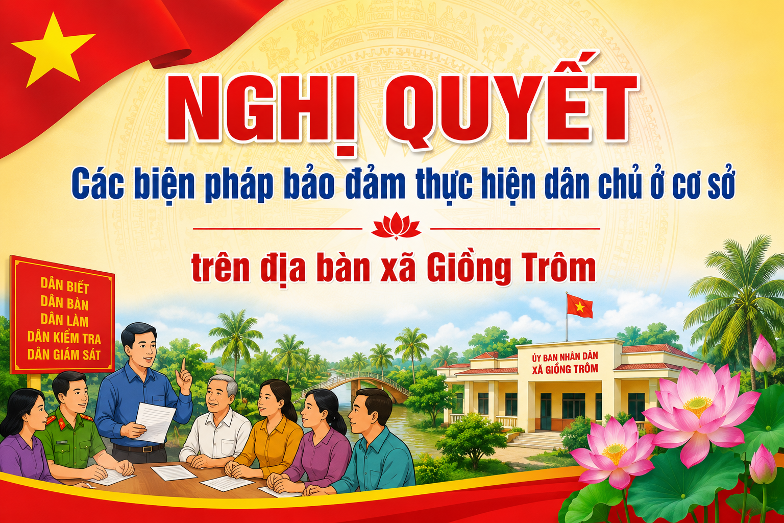 NGHỊ QUYẾT
Các biện pháp bảo đảm thực hiện dân chủ ở cơ sở
trên địa bàn xã Giồng Trôm